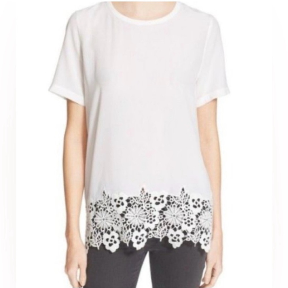 Equipment White Floral Lace Hem Top